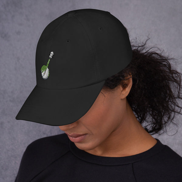 Green Banjo embroidered dad hat in black, left side view