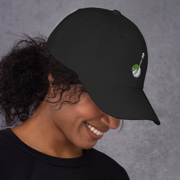Green Banjo embroidered dad hat in black, right side view